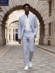 Harry Brown Blue Slim Fit Linen Blend Suit Trousers - Image 4 of 8