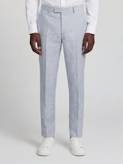 Harry Brown Blue Slim Fit Linen Blend Suit Trousers - Image 5 of 8
