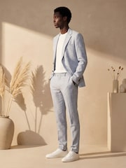 Harry Brown Blue Slim Fit Linen Blend Suit Trousers - Image 6 of 8