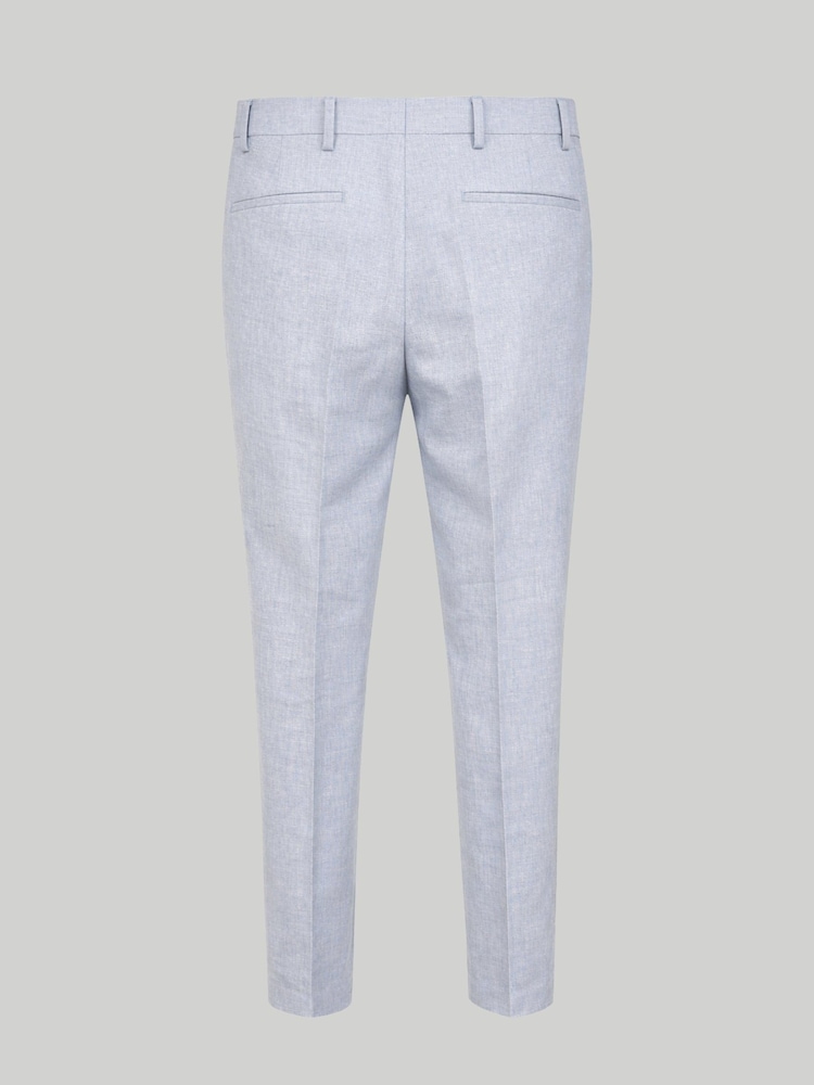 Harry Brown Blue Slim Fit Linen Blend Suit Trousers - Image 8 of 8
