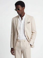 Harry Brown Natural Slim Fit Single Breasted Linen Blend Suit Jacket - Image 5 of 8
