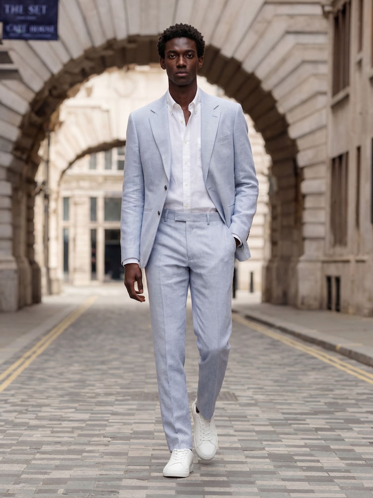 Harry Brown Blue Slim Fit Single Breasted Linen Blend Suit Jacket - Image 1 of 8 Harry Brown Blue Slim Fit Single Breasted Linen Blend Suit Jacket - Image 1 of 8