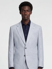 Harry Brown Blue Slim Fit Single Breasted Linen Blend Suit Jacket - Image 4 of 8