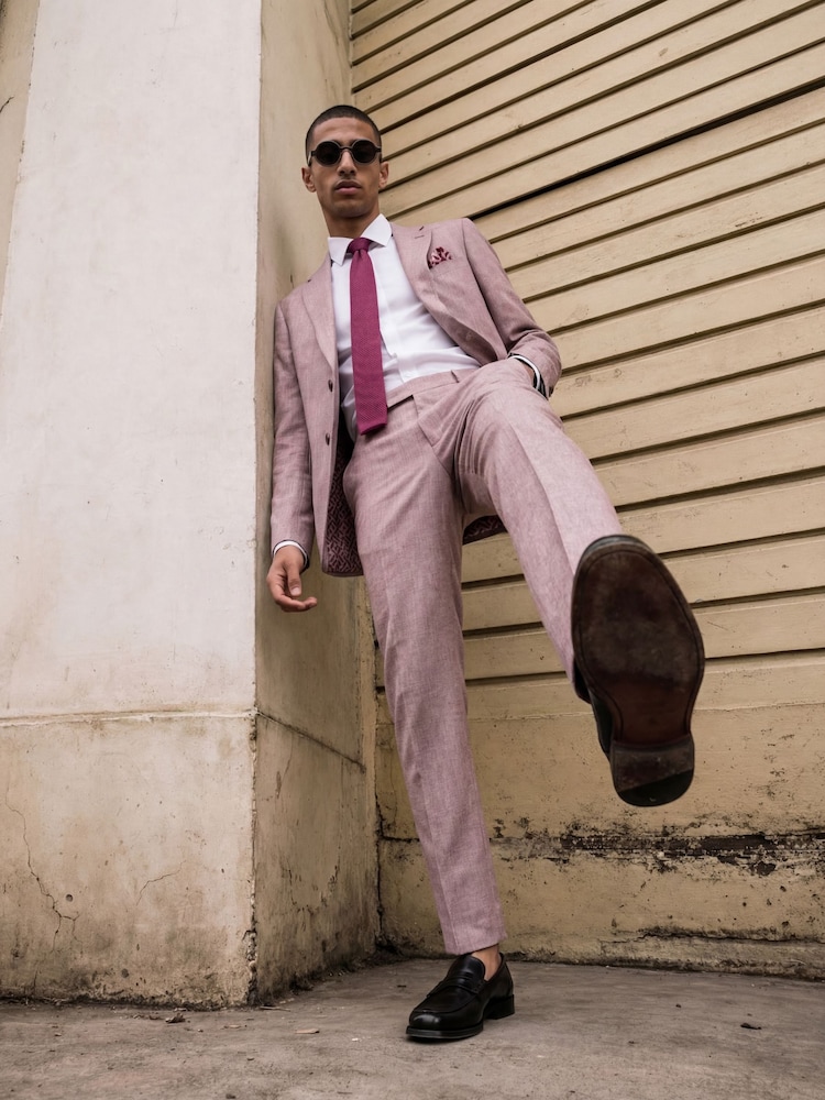 Harry Brown Red Slim Fit Single Breasted Linen Blend Suit Jacket - Image 1 of 8