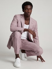 Harry Brown Red Slim Fit Single Breasted Linen Blend Suit Jacket - Image 4 of 8