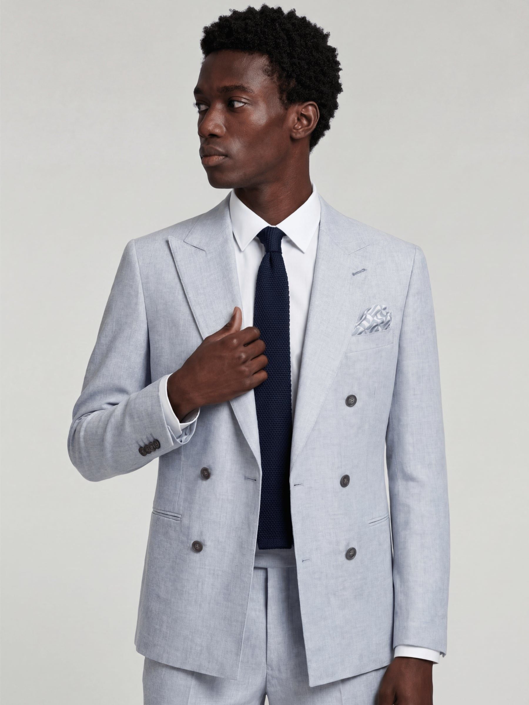 Buy Harry Brown Blue Double Breasted Slim Fit Linen Blend Suit