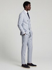 Harry Brown Blue Slim Fit Double Breasted Linen Blend Suit Jacket - Image 3 of 8