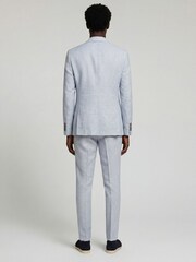 Harry Brown Blue Slim Fit Double Breasted Linen Blend Suit Jacket - Image 4 of 8