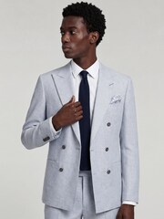 Harry Brown Blue Slim Fit Double Breasted Linen Blend Suit Jacket - Image 5 of 8