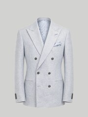 Harry Brown Blue Slim Fit Double Breasted Linen Blend Suit Jacket - Image 6 of 8