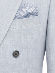 Harry Brown Blue Slim Fit Double Breasted Linen Blend Suit Jacket - Image 8 of 8