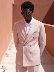 Harry Brown Pink Double Breasted Slim Fit Linen Blend Suit Jacket - Image 1 of 7