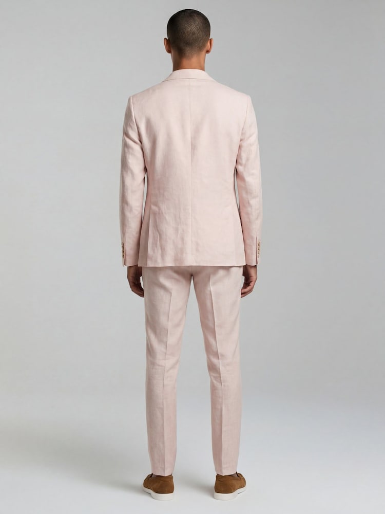 Harry Brown Pink Double Breasted Slim Fit Linen Blend Suit Jacket - Image 2 of 7
