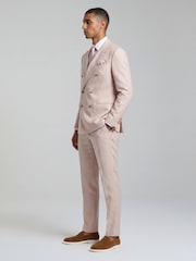Harry Brown Pink Double Breasted Slim Fit Linen Blend Suit Jacket - Image 3 of 7