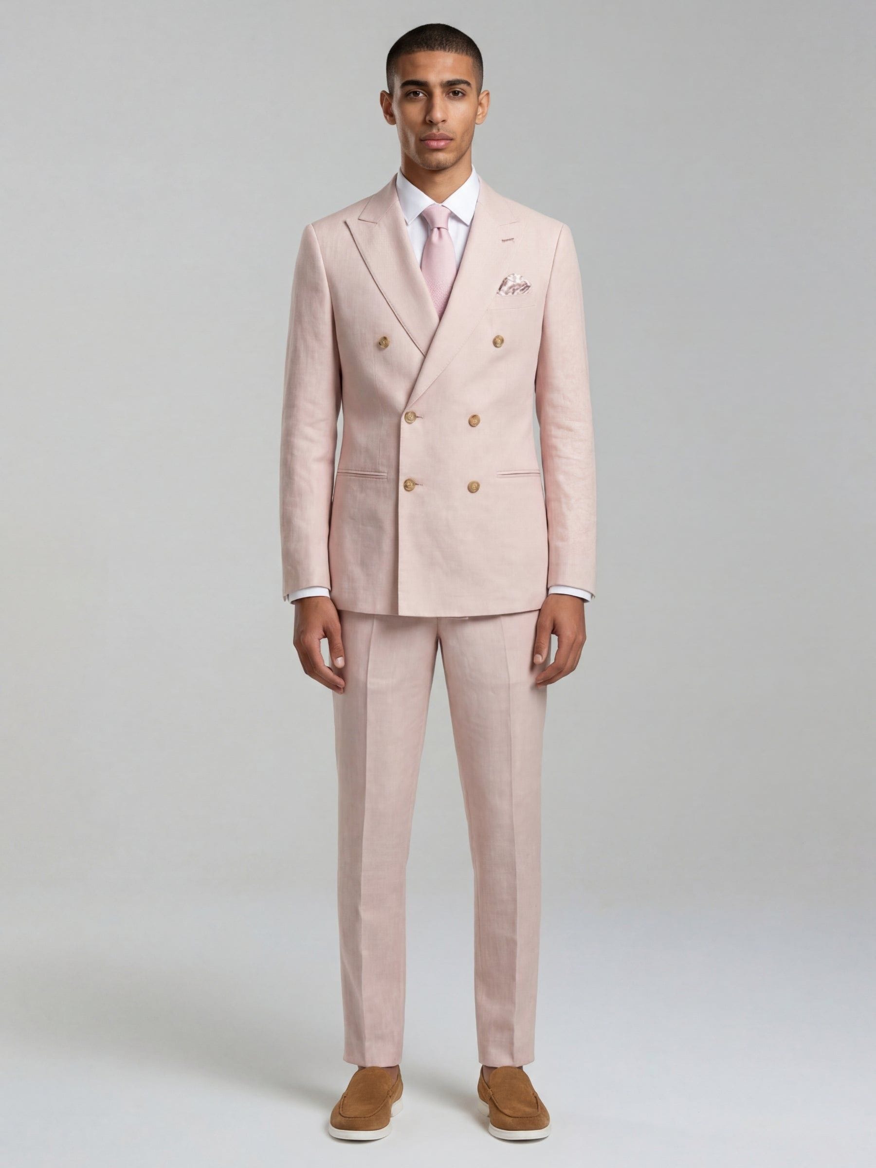 Buy Harry Brown Pink Double Breasted Slim Fit Linen Blend Suit