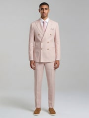 Harry Brown Pink Double Breasted Slim Fit Linen Blend Suit Jacket - Image 4 of 7