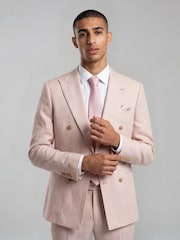Harry Brown Pink Double Breasted Slim Fit Linen Blend Suit Jacket - Image 5 of 7