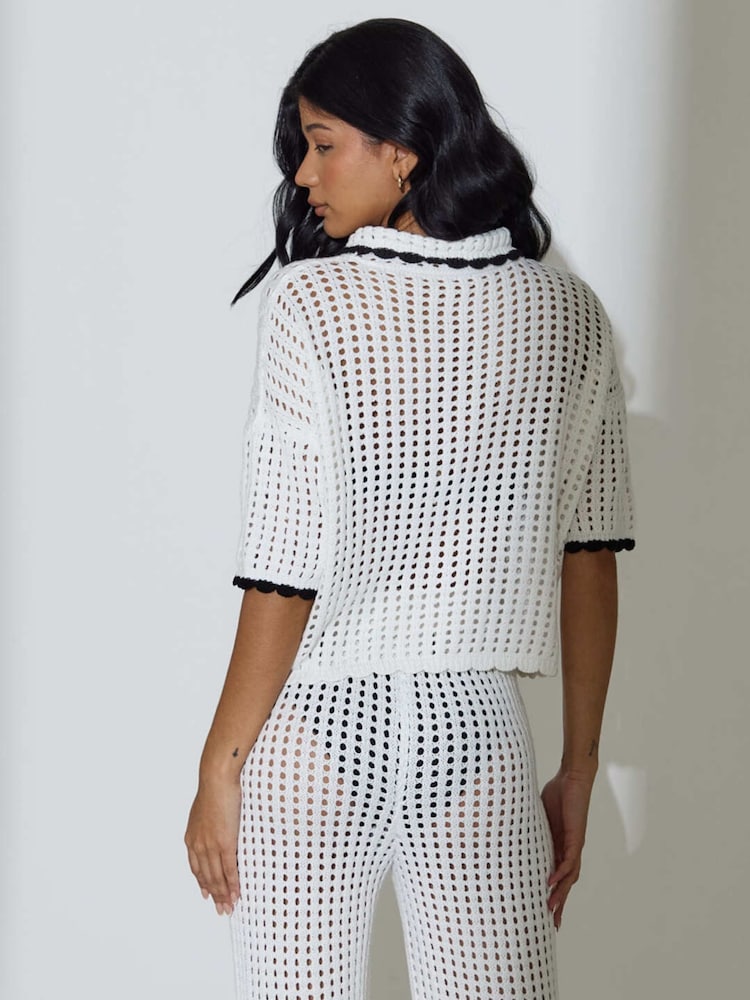 South Beach Crochet Knit Button Front Short Sleeve Shirt - Image 6 of 6