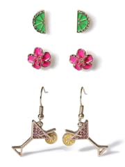 Aela Pink Cocktail Stud and Drop Earrings 3 Pack - Image 1 of 2
