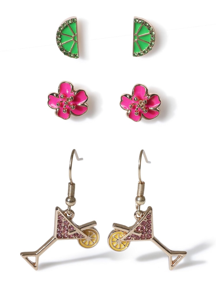 Aela Pink Cocktail Stud and Drop Earrings 3 Pack - Image 1 of 2