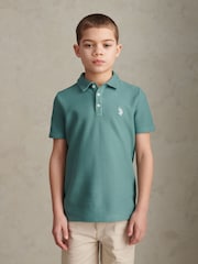 U.S. Polo Assn Green Herringbone Self Fabric Collar Polo Shirt - Image 1 of 7
