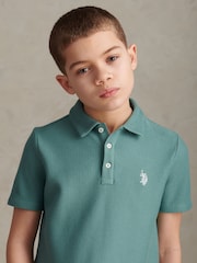 U.S. Polo Assn Green Herringbone Self Fabric Collar Polo Shirt - Image 2 of 7