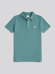 U.S. Polo Assn Green Herringbone Self Fabric Collar Polo Shirt - Image 5 of 7