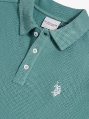 U.S. Polo Assn Green Herringbone Self Fabric Collar Polo Shirt - Image 7 of 7