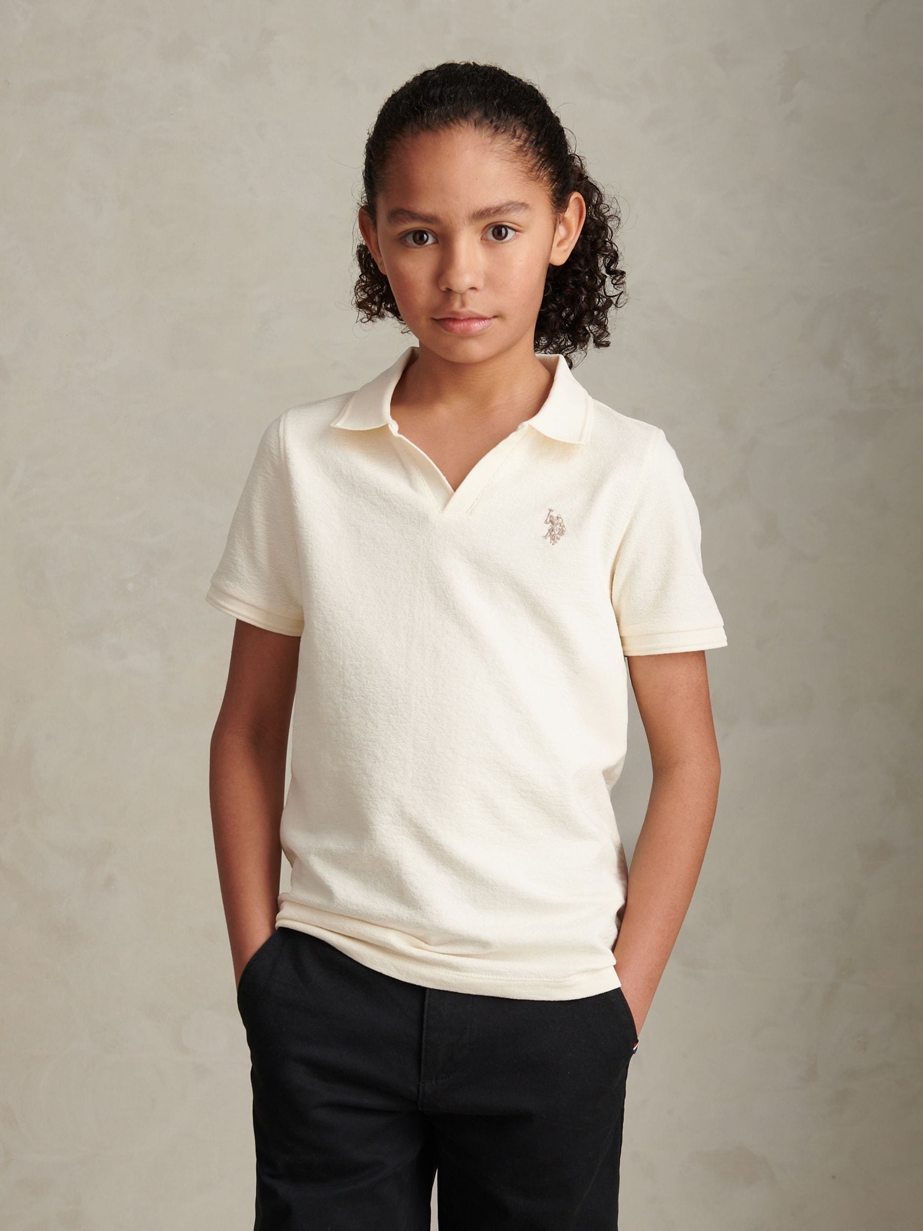 Buy U.S. Polo Assn Cream Flat Pile Terry Open Collar Polo Shirt