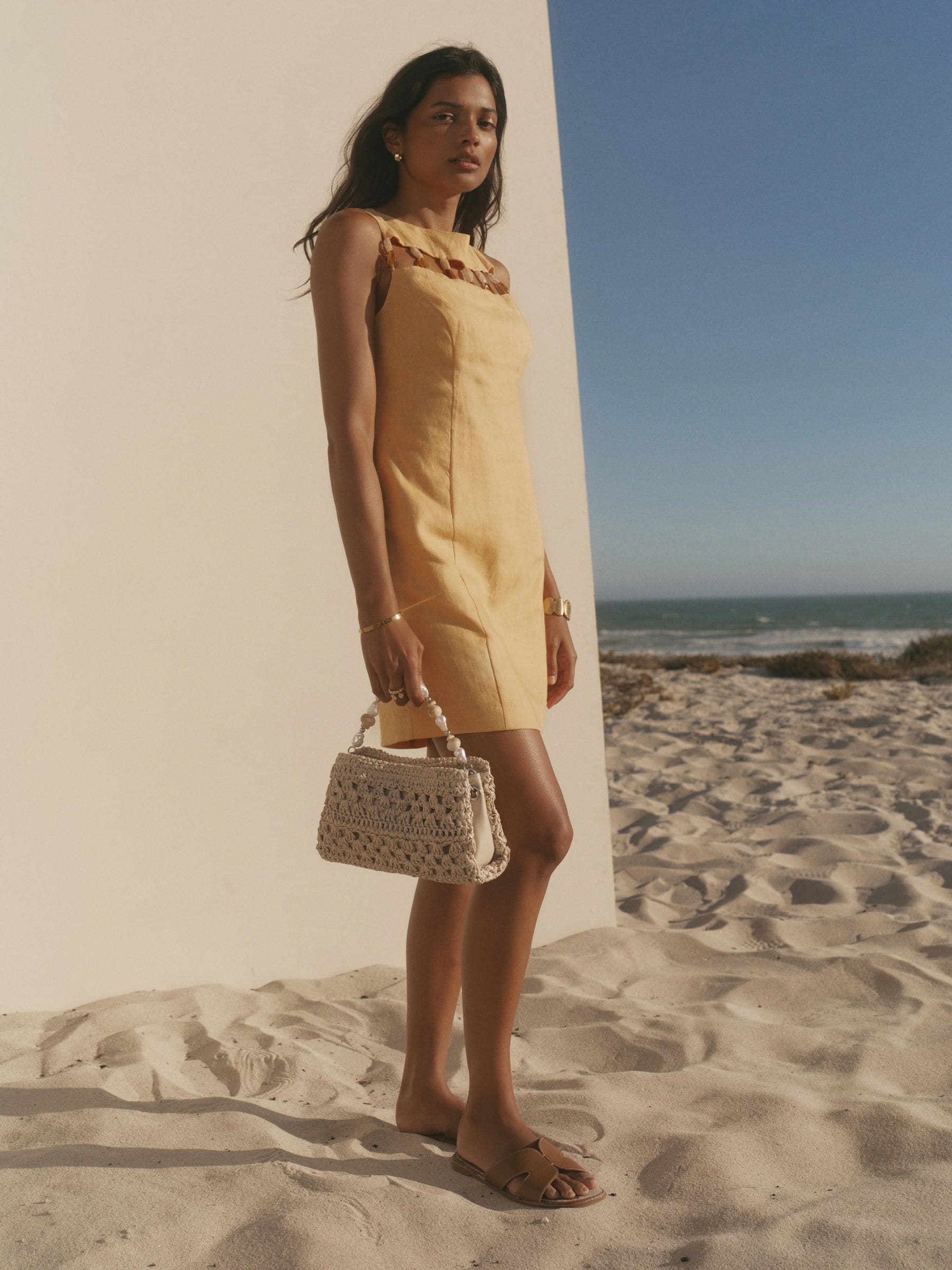 Buy Mint Velvet Yellow Linen Beaded Mini Dress from the Next UK