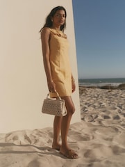 Mint Velvet Yellow Linen Beaded Mini Dress - Image 2 of 6