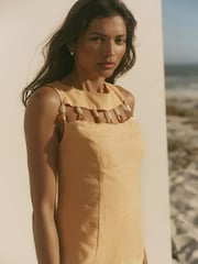 Mint Velvet Yellow Linen Beaded Mini Dress - Image 4 of 6