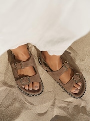 Mint Velvet Light Brown Suede Aria Double Buckle Sandals - Image 1 of 5