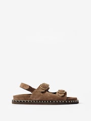 Mint Velvet Light Brown Suede Aria Double Buckle Sandals - Image 2 of 5