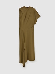 Vert kaki - Robe midi drapée asymétrique en satin Naomi de Reiss - Image 2 sur 8