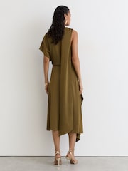 Vert kaki - Robe midi drapée asymétrique en satin Naomi de Reiss - Image 7 sur 8