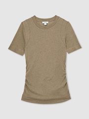 Reiss Dark Neutral Dotty Lyocell-Wool Ruched Crew-Neck T-Shirt - Image 2 of 6