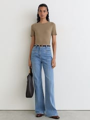 Reiss Dark Neutral Dotty Lyocell-Wool Ruched Crew-Neck T-Shirt - Image 3 of 6