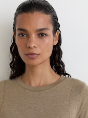 Reiss Dark Neutral Dotty Lyocell-Wool Ruched Crew-Neck T-Shirt - Image 4 of 6