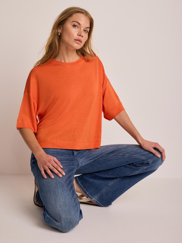 Mint Velvet Orange Linen Blend Boxy T-Shirt - Image 1 of 6