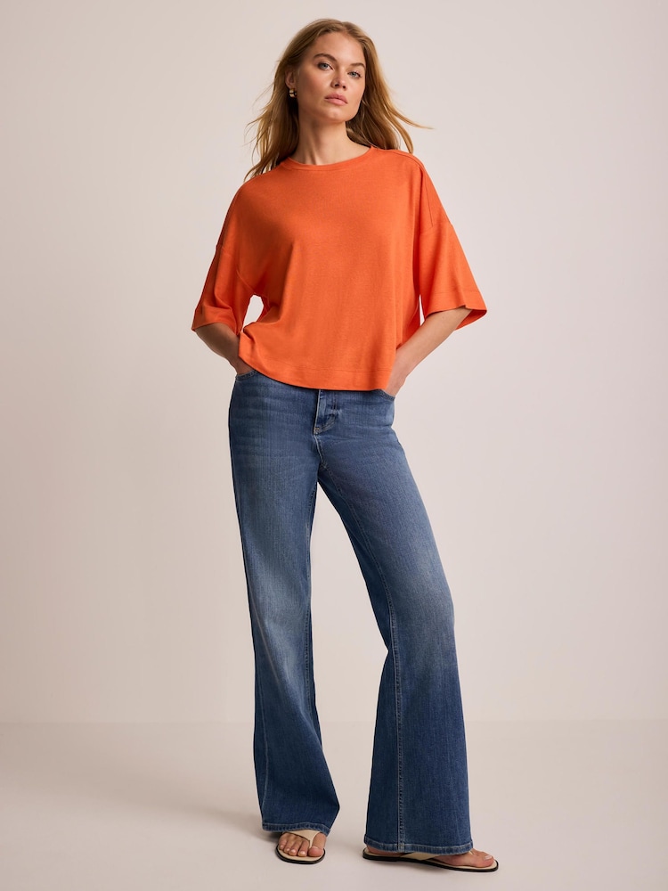 Mint Velvet Orange Linen Blend Boxy T-Shirt - Image 2 of 6