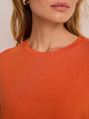 Mint Velvet Orange Linen Blend Boxy T-Shirt - Image 3 of 6