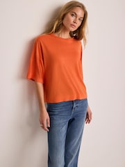 Mint Velvet Orange Linen Blend Boxy T-Shirt - Image 4 of 6
