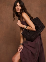 Mint Velvet Brown Ramie Drop Waist Midi Dress - Image 2 of 8