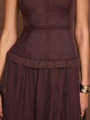 Mint Velvet Brown Ramie Drop Waist Midi Dress - Image 5 of 8