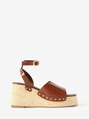 Mint Velvet Brown Leather Raya Espadrille Wedge Sandals - Image 2 of 5