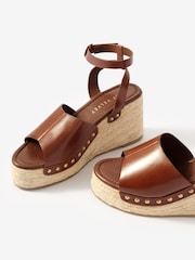 Mint Velvet Brown Leather Raya Espadrille Wedge Sandals - Image 4 of 5