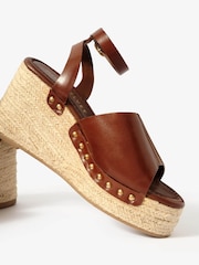 Mint Velvet Brown Leather Raya Espadrille Wedge Sandals - Image 5 of 5