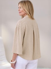 Cotton Traders Brown Linen Blend Stripe Shirt - Image 2 of 4