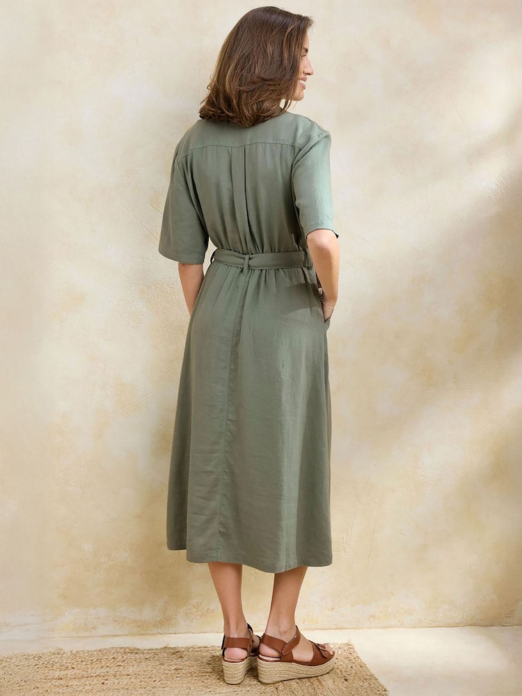 Cotton Traders Green Linen Blend Midi Dress - Image 2 of 3 Cotton Traders Green Linen Blend Midi Dress - Image 2 of 3